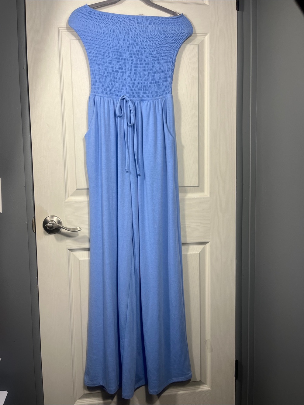 Zena Sky Blue Strapless Wide-Leg Jumpsuit